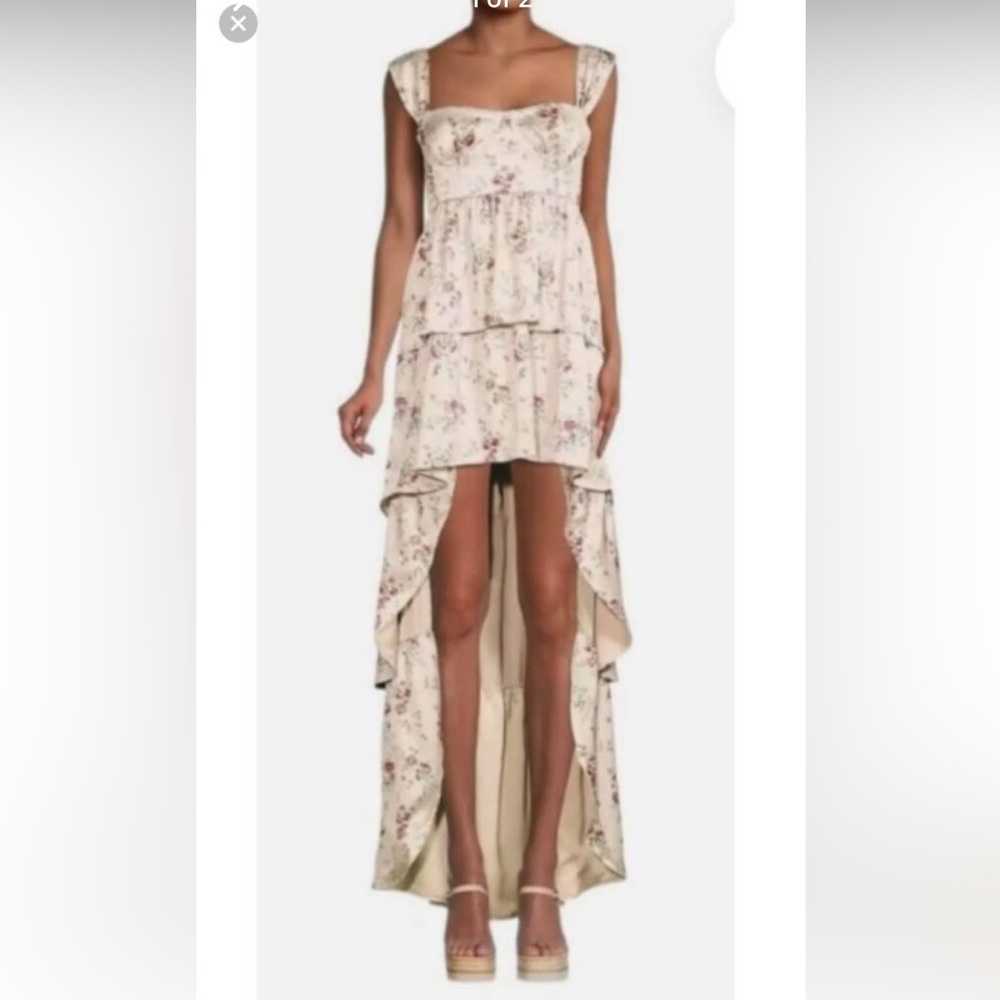 Floral Cream High-Low Skirt